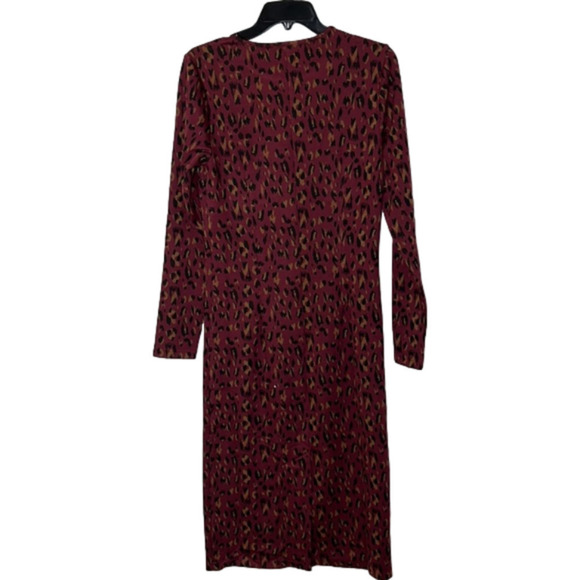 WALTER Baker Shaina Burgundy Leopard Print Knit Midi Long Sleeve Dress- Med, NWT - Picture 6 of 11